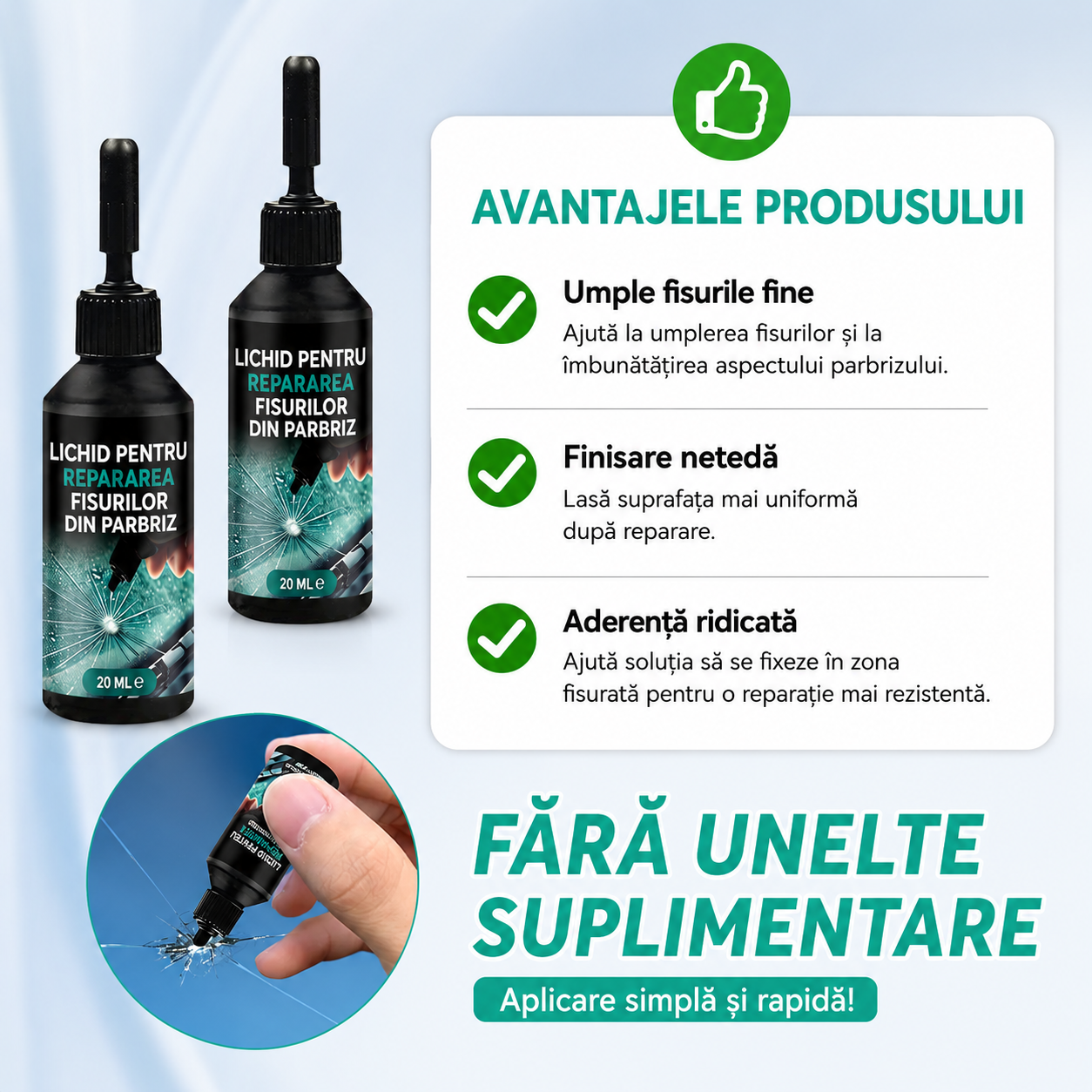 Kit Reparare Crăpături Parbriz 1 + 1 Gratis